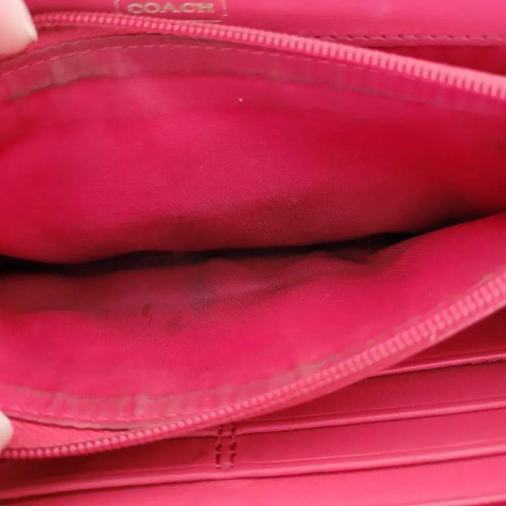 Coach‎ Leather Wallet Croc Salomon Red Zip Around Large Clutch Geniue Leather